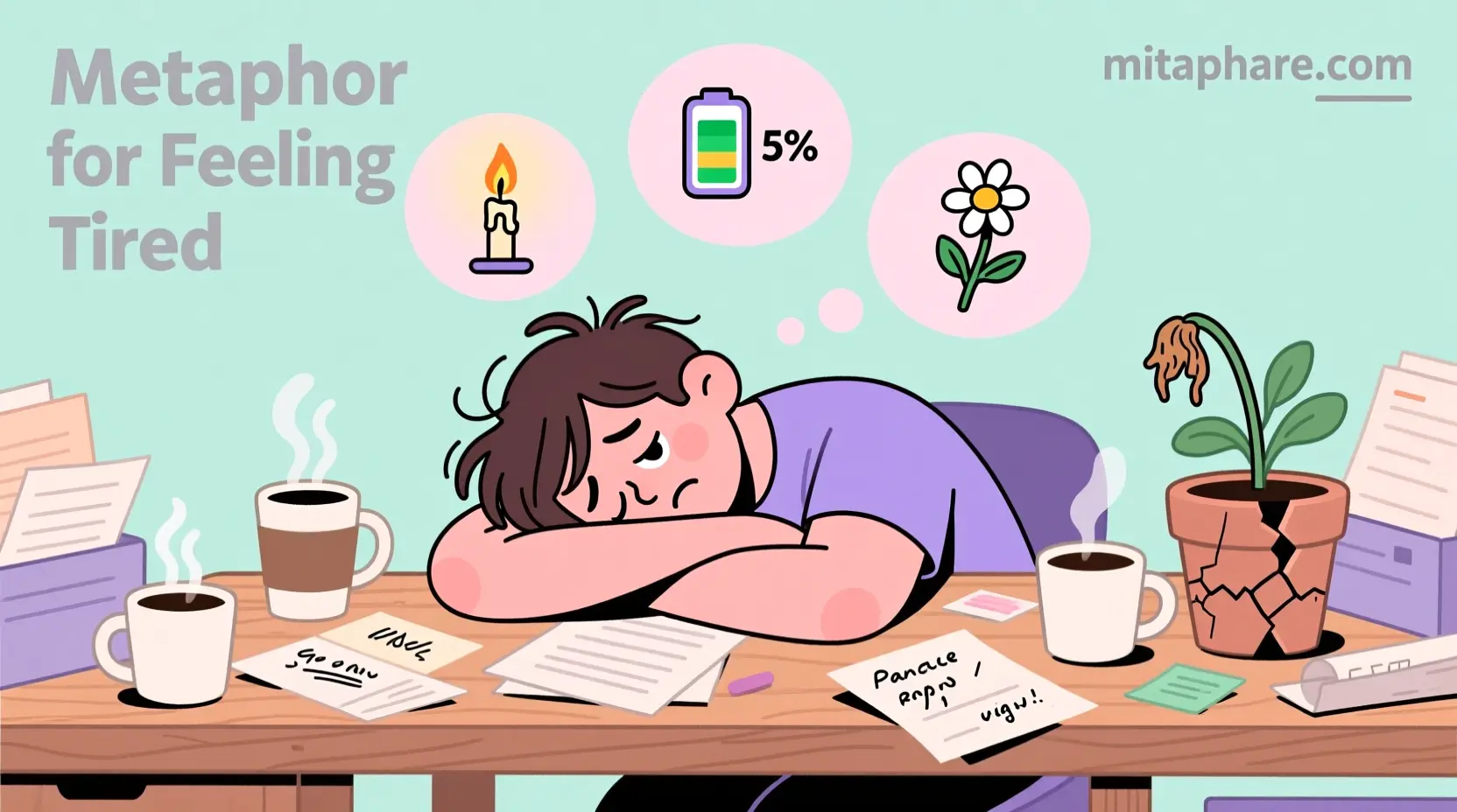 "Creative metaphors for feeling tired, expressing exhaustion in fun and relatable ways."