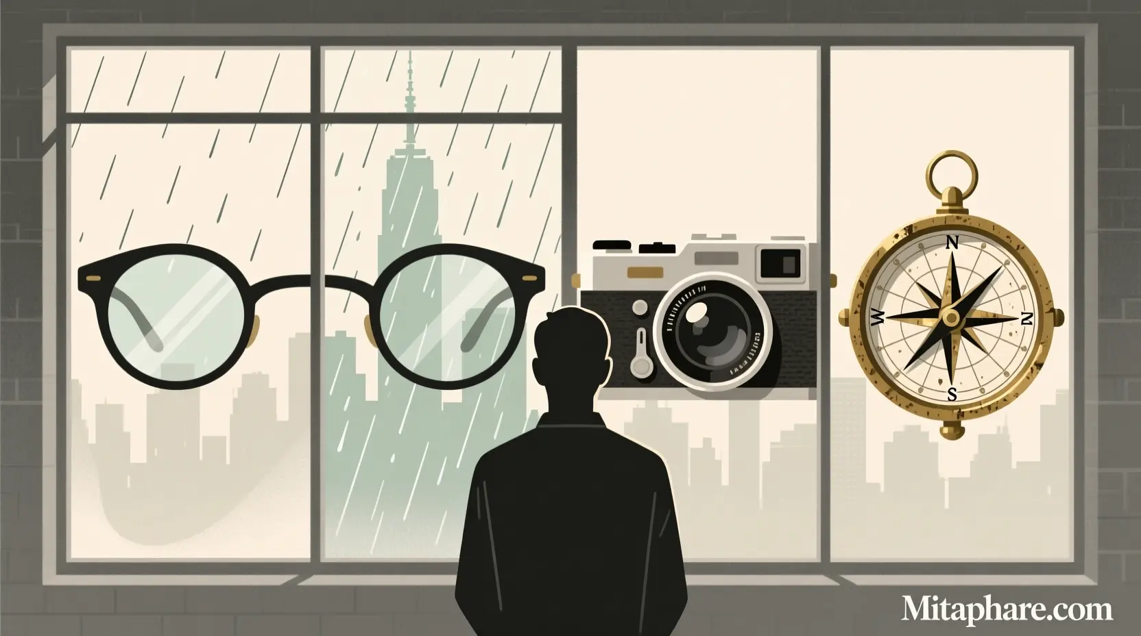 “Editorial illustration showing multiple metaphors for personal perspective with a Mitaphare.com watermark.”